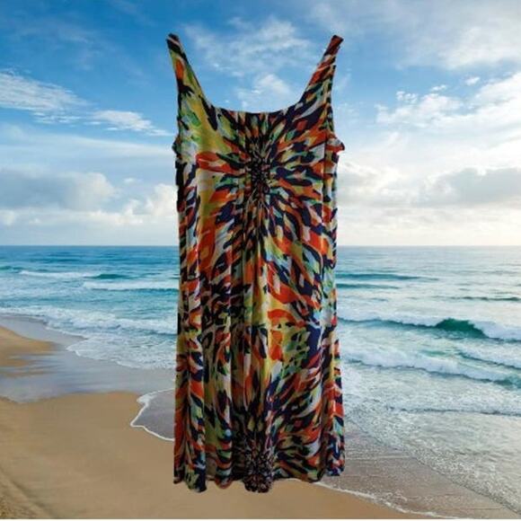 Glamour 10 sleeveless multi color polyester blend stretch woman's dress. Beach - Picture 1 of 1